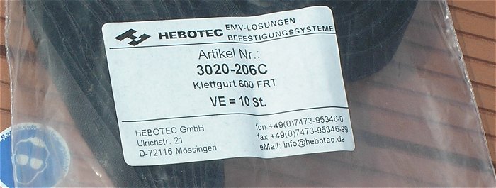 hq2 2 Stück Kabelklett Klettband Klettgurt 600x20mm schwarz Hebotec 600 FRT 3020-206C