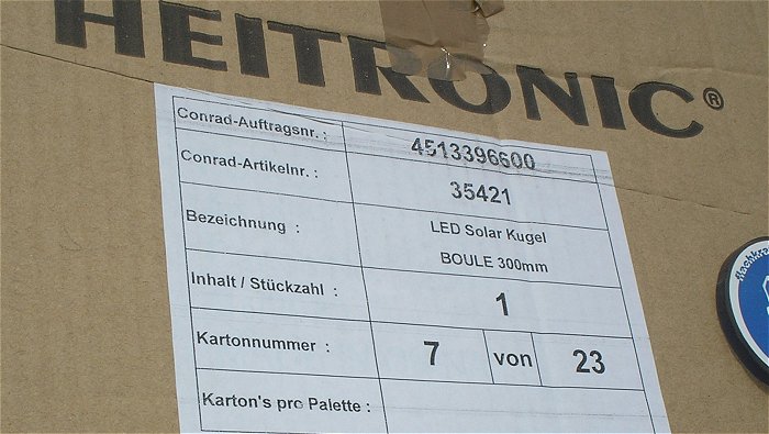 hq6 3x Leuchtkugel Solarkugel Leuchtkörper 30cm 300mm Heitronic 35421 EAN 4002940354218