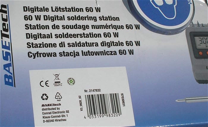 hq5 4x digitale Lötstation Lötkolben 230V AC 60W Watt Basetech 2147832 EAN 4053199983209