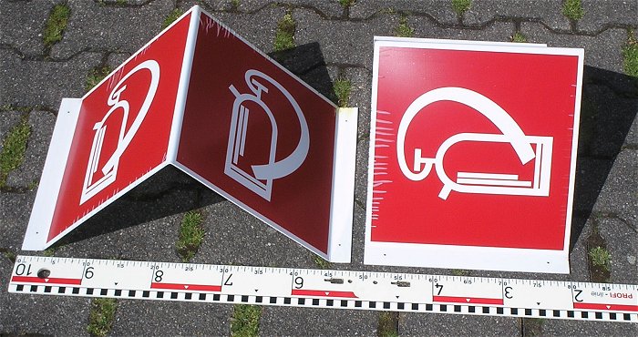 hq1 Winkelschild PVC 30cm 300mm rot weiß Feuerlöscher DIN 4844-2 altes Symbol