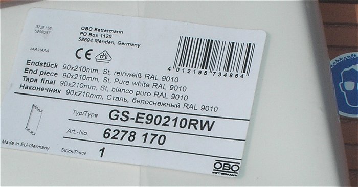 hq2 Endst. 90x210 reinweiss RAL9010 Obo Bettermann GS-E90210RW 6278170 EAN 4012195734864