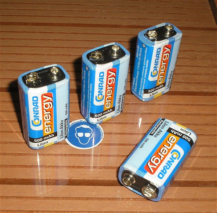 hq 4 Stück 9V-Block LiIon Li-Ion Akku wiederaufladbar 7,4V 500mAh Conrad Energy 