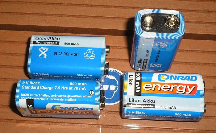 hq1 4 Stück 9V-Block LiIon Li-Ion Akku wiederaufladbar 7,4V 500mAh Conrad Energy 