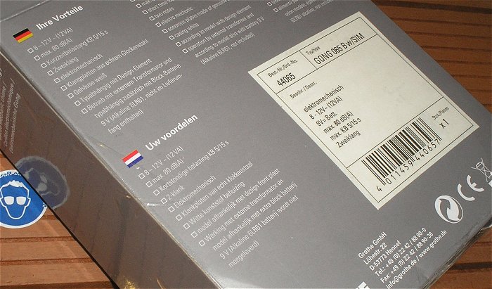 hq3 Zweiklang-Gong Türklingel 8-12V Volt AC 9V DC Grothe 065 Bw SIM 44065  EAN 4011459440657