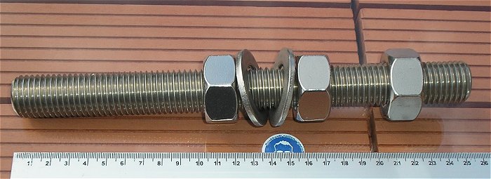 hq2 ein Gewindebolzen Gewindestange M24 ca 250mm Edelstahl 3x Mutter 2x Unterlegscheibe 