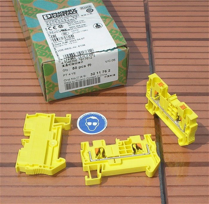 hq 50 Stück Reihenklemmen 4mm² gelb Phoenix Contact PT 4 YE 3211762  EAN 4046356917612