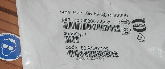 hq2 Deckel Schutzkappe Harting Han 16B-AK-QB-Dichtung 09300165422 83A599R02