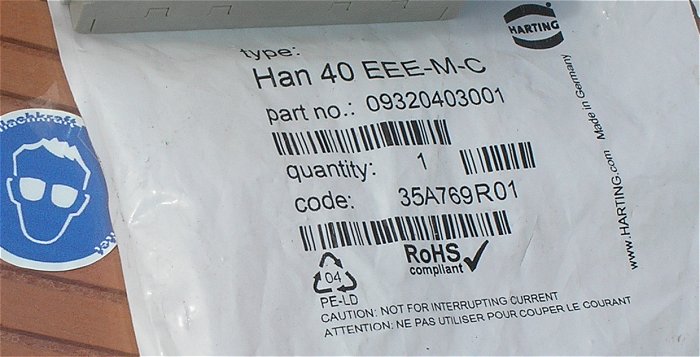 hq4 9x Einsatz ohne Kontakte Harting Han40 EEE-M-C 09320403001 35A769R01