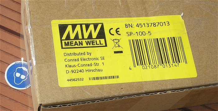 hq3 Netzteil 230V Volt AC auf 5V DC 20A Ampere MW Meanwell SP-100-5 EAN 4021087013147