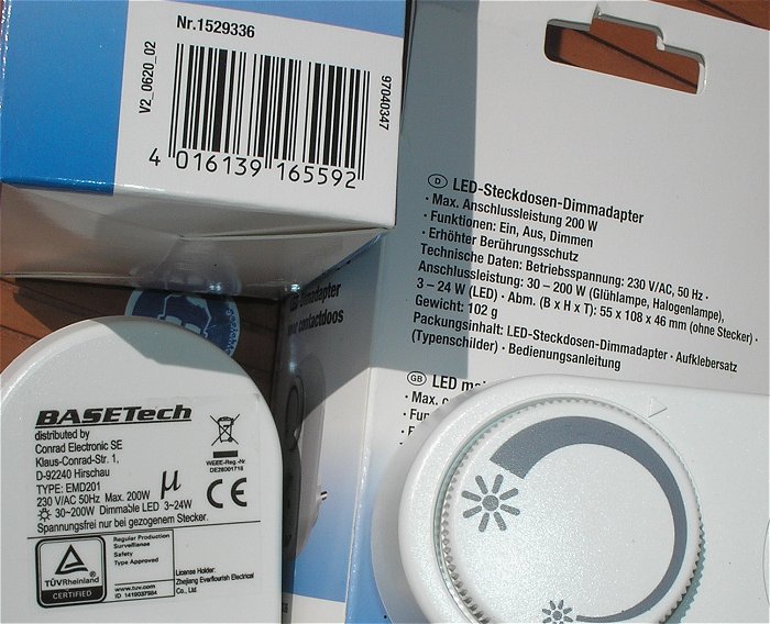 hq2 4x LED-Steckdosen-Dimmer 30-200W, 3-24W LED Basetec 1529336 EAN 4016139165592