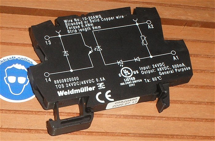 hq1 Optokoppler IN 24V OUT 48V DC 500mA Weidmüller TOS 24VDC 48VDC 0,5A EAN 4032248742288