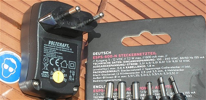 hq1 Steckernetzteil 230V AC auf 3-12V DC Voltcraft ESPS-600-N 2264183 EAN 4064161069586