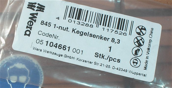 hq1 2 Stück 1-nt. Kegelsenker Bit 8,3mm Wera 845 05104661001 EAN 4013288117526