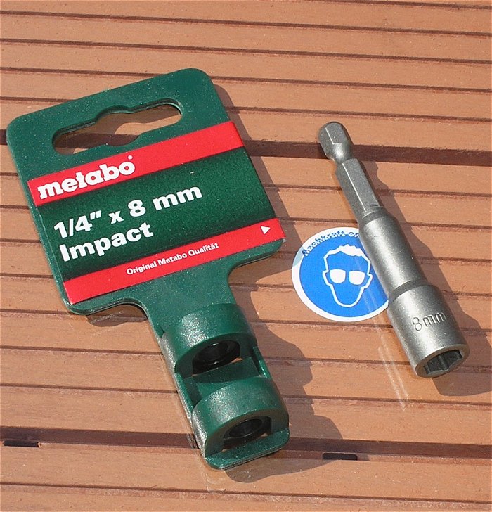 hq Einsatz 1⁄4“ Sechskant auf Steckschlüssel 8mm Metabo Impact 628843 EAN 4007430232465