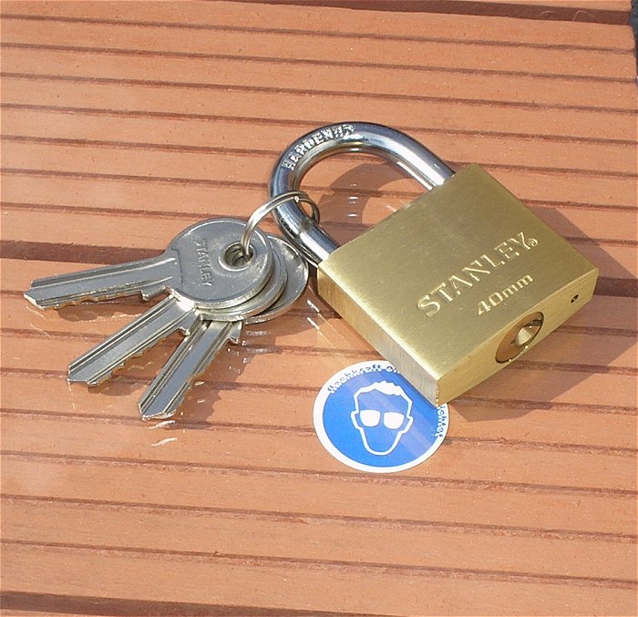 hq Schloß Vorhängeschloß Schlüsselschloss 40mm mit 3x Schlüssel Stanley