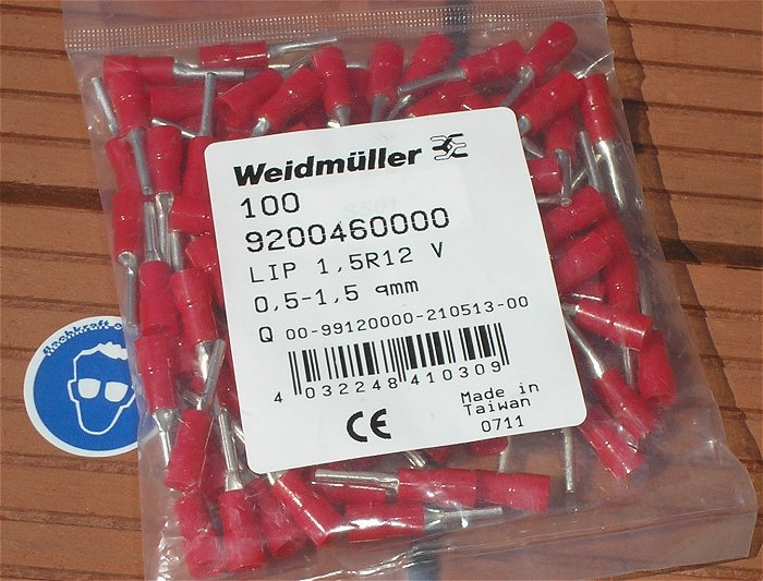 hq2 100 Kabelschuhe Stifkabelschuhe 0,5-1,5mm² Weidmüller LIP 1,5R12 V EAN 4032248410309