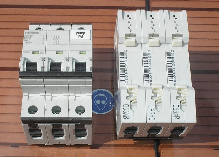 hq1 Leitungsschutzschalter LS Automat Sicherung D63 A Ampere 3polig Siemens 5SY43