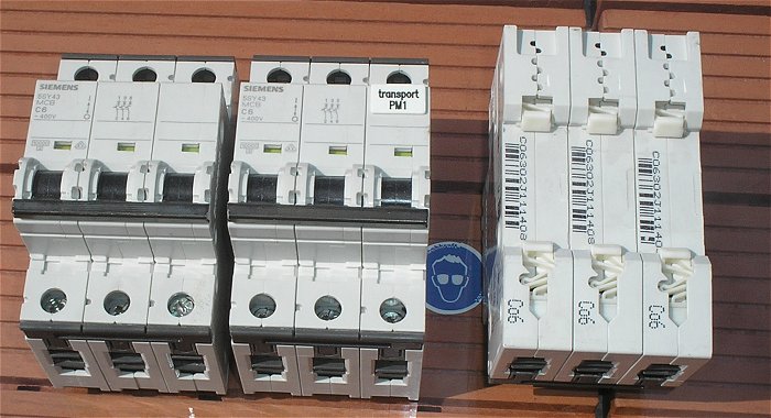 hq1 Leitungsschutzschalter LS Automat Sicherung C6 A Ampere 3polig Siemens 5SY43