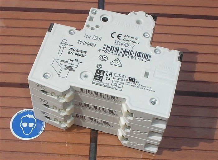 hq2 Leitungsschutzschalter LS Automat Sicherung C6 A Ampere 3polig Siemens 5SY43
