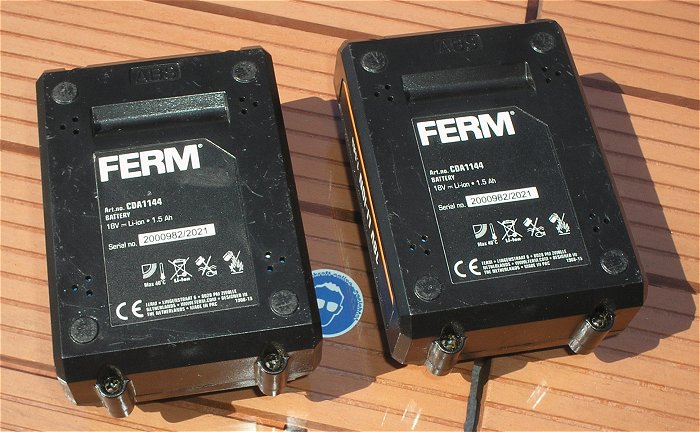 hq4 2x Werkzeugakku Wechsel Akku 18V Volt Li-Ion 1,5Ah Amperestunden Ferm CDA1144