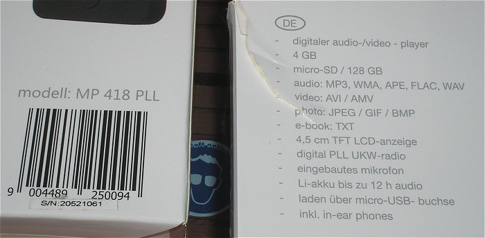 hq5 2x MP3 MP4 Player E-Book Reader Micro USB Mobile Beat MP 418 PLL EAN 9004489250094