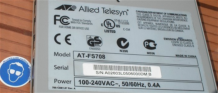 hq6 Fast Ethernet Switch RJ45 8 Port IP 10Base-T 100Base TX Allied Telesyn AT-FS708