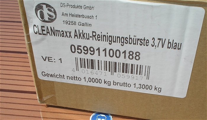 hq2 Akku Bürste Reinigungsbürste 3,7V blau mit 3 Aufsätzen Cleanmaxx EAN 4016471059917