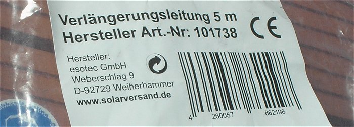 hq1 Kabel 7473-000 + Verlängerungsleitung 2polig 5m Esotec GmbH 101738 EAN 4260057862198