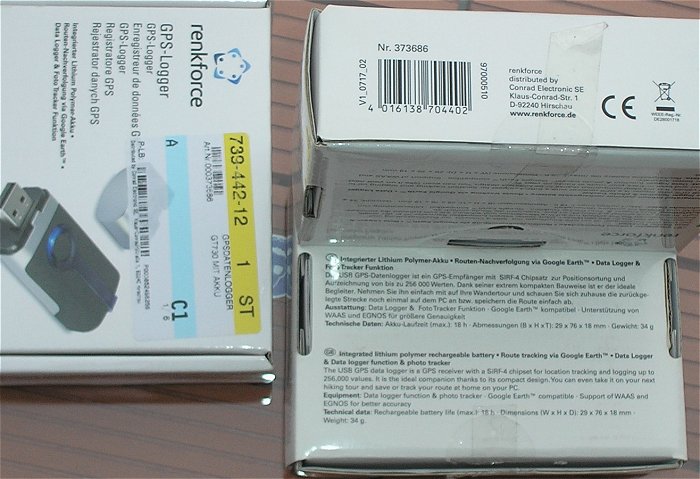 hq9 4 Stück USB GPS-Datenlogger Aufzeichnung Renkforce GT-730FL-S 373689  EAN 4016138704402