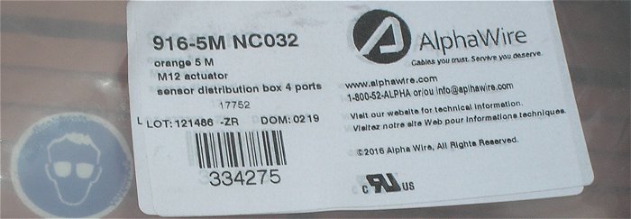 hq4 Verteiler Box orange M12 actuator sensor 5m Kabel AlphaWire 916-5M NC032 334275