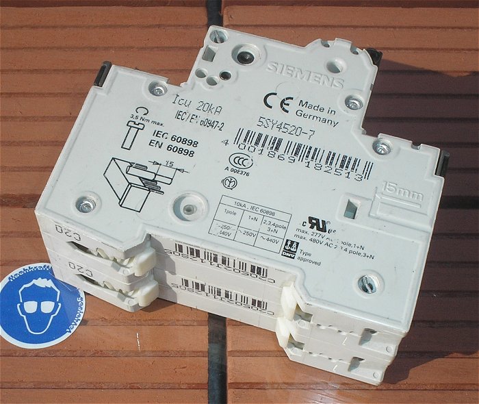 hq1 Leitungsschutzschalter LS Automat Sicherung C20 A Ampere 2polig Siemens 5SY45