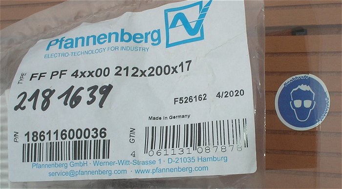 hq2 5x Filter 212x200x17 für Lüfter Pfannenberg 18611600036 EAN 4061131087878
