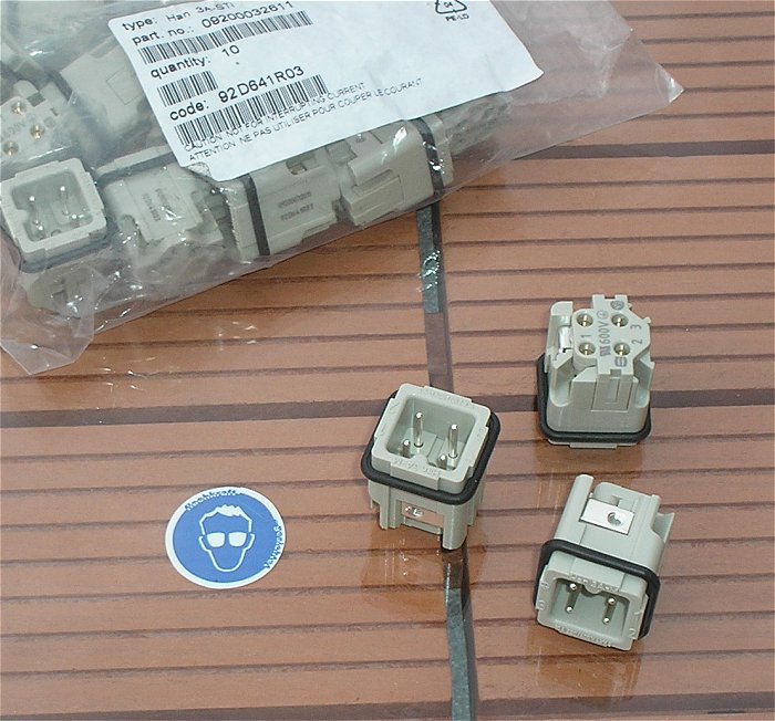 hq Stecker Steckverbinder Kontakt Einsatz 4Pin 3 + PE Harting Han 3A-STI 09200032611