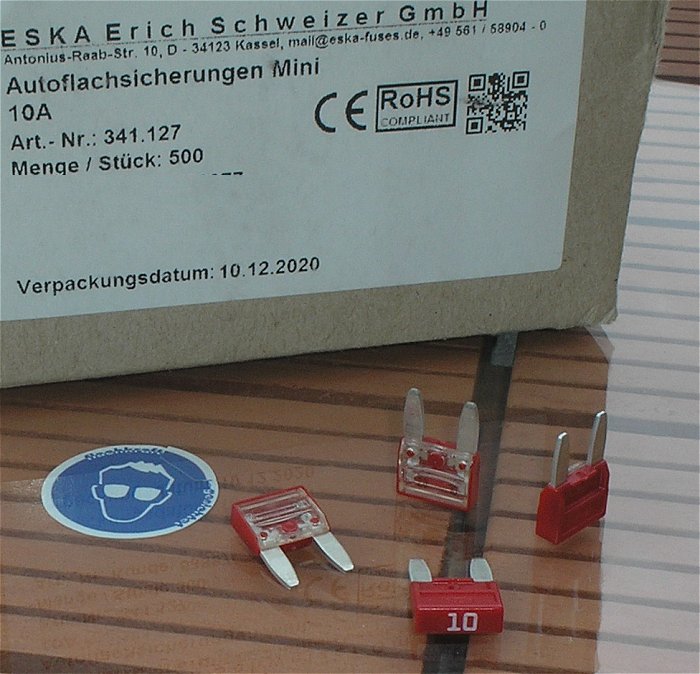 hq 10x KFZ Flachsicherung Autoflachsicherung Mini 10mm 10A rot ESKA 341.127