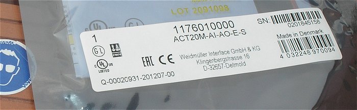 hq4 Trennverstärker Weidmüller ACT20M-AI-AO-E-S 1176010000 EAN 4032248970094