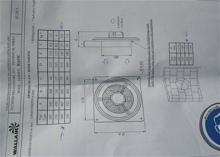 hq5 Wandlüfter Deckenlüfter 230V Volt AC 335mm Wallair Basic 300 N40864