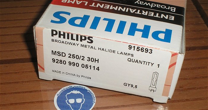 hq3 Leuchtmittel Entladungslampe 250W Watt GY9,5 GY9.5 Philips MSD 250 2 mit 486Std