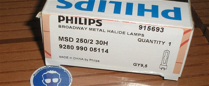 hq3 Leuchtmittel Entladungslampe 250W Watt GY9,5 GY9.5 Philips MSD 250 2 mit 852Std
