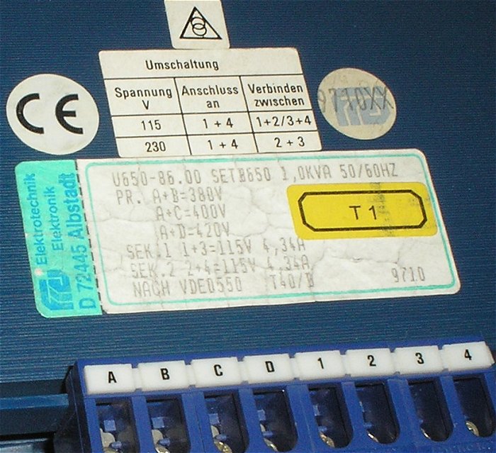 hq5 Trafo Transformator 400V Volt AC auf 2x 115V oder 1x 230V 4,34A Ampere 1000VA 1kVA