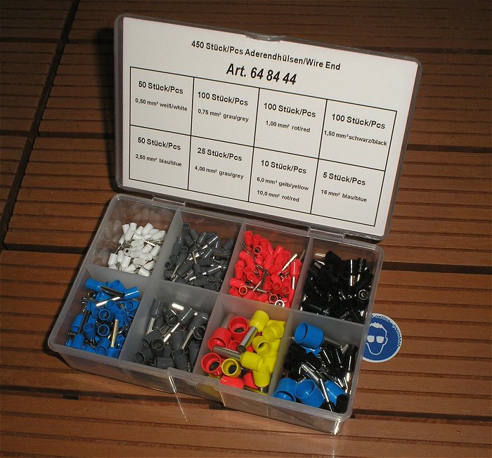 hq 450tlg. Box Aderendhülsen teilisoliert 0,5 0,75 1 1,5 2,5 4 6 10 16 mm²  EAN 4040746159620