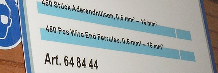 hq4 450tlg. Box Aderendhülsen teilisoliert 0,5 0,75 1 1,5 2,5 4 6 10 16 mm²  EAN 4040746159620