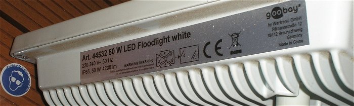 hq2 LED Fluter Scheinwerfer Flutlicht Strahler 230V Volt AC 50W weiß Goobay 44532