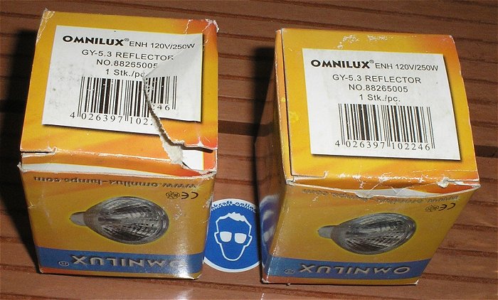 hq1 2x Leuchtmittel 120V 250W GY 5.3 Halogen Reflektor Omnilux 88265005 EAN 4026397102246