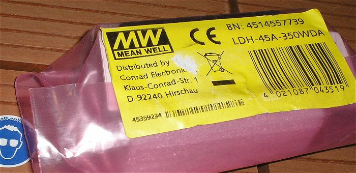 hq3 2x LED CC Netzteil 12-18 VDC auf 24-86 V 350mA Konstantstrom Meanwell LDH-45A-350WDA