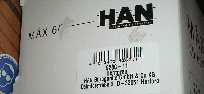 hq2 2x CD Box Kasten Lagerbehälter lichtgrau HAN MÄX 60 9260-11 EAN 4012473926011