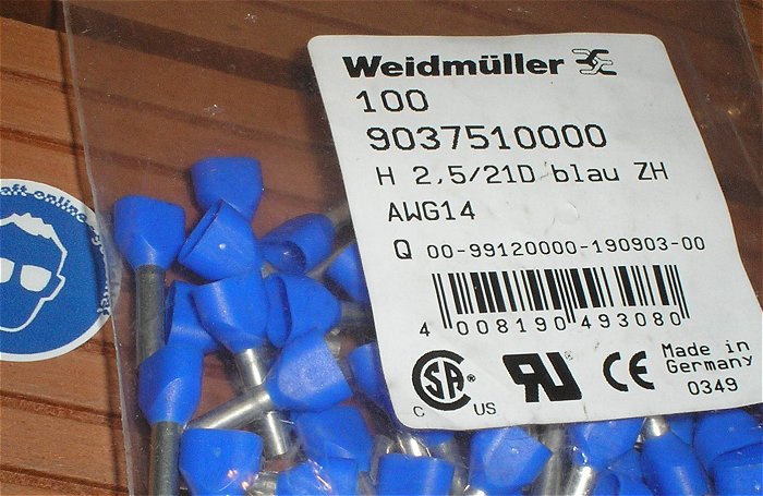 hq2 ca 100x Twin Zwilling Aderendhülse 2,5mm² Weidmüller H 2,5 21D blau ZH EAN 4008190493080
