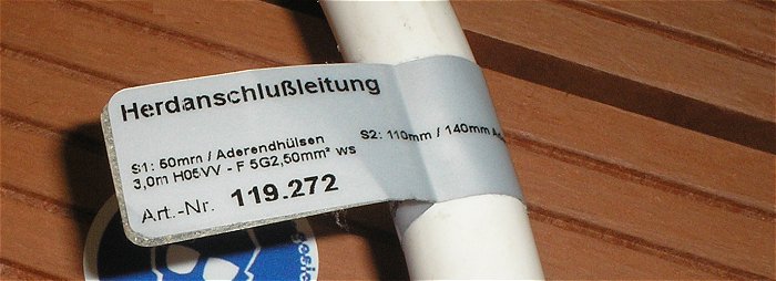 hq2 Herdanschlußkabel Herdanschlußleitung 5 x 2,5mm³ 3m Bachmann 119.272 EAN 4016514001064