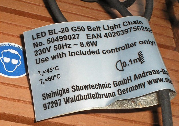 hq3 LED Lichterkette 230V Netzteil BL-20 G50 Belt Light Chain 50499027 EAN 4026397562521