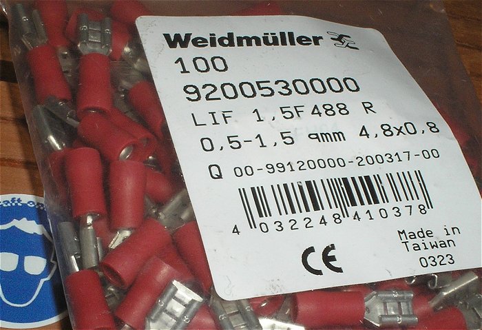 hq2 ca 100x Flachsteckhülse 4,8x0,8 0,5-1,5mm² Weidmüller LIF 1,5F 488R EAN 4032248410378