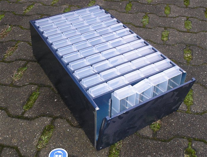 hq1 Kleinteile-Magazin Sortimentskasten Box blau Stahl ca 55 x 30 x 15cm Raaco